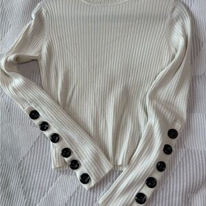 Zara Elegant Cream Ribbed Top with Button Detail